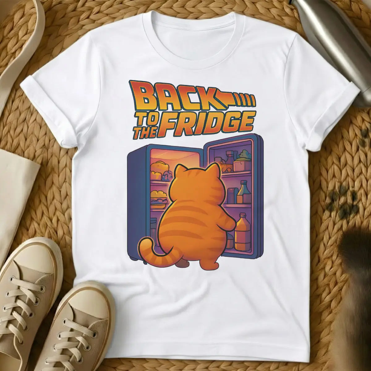 Back to the Future Cat Shirt - White T-Shirt - 80s sci-fi humor, delorean meme, doc brown quote parody