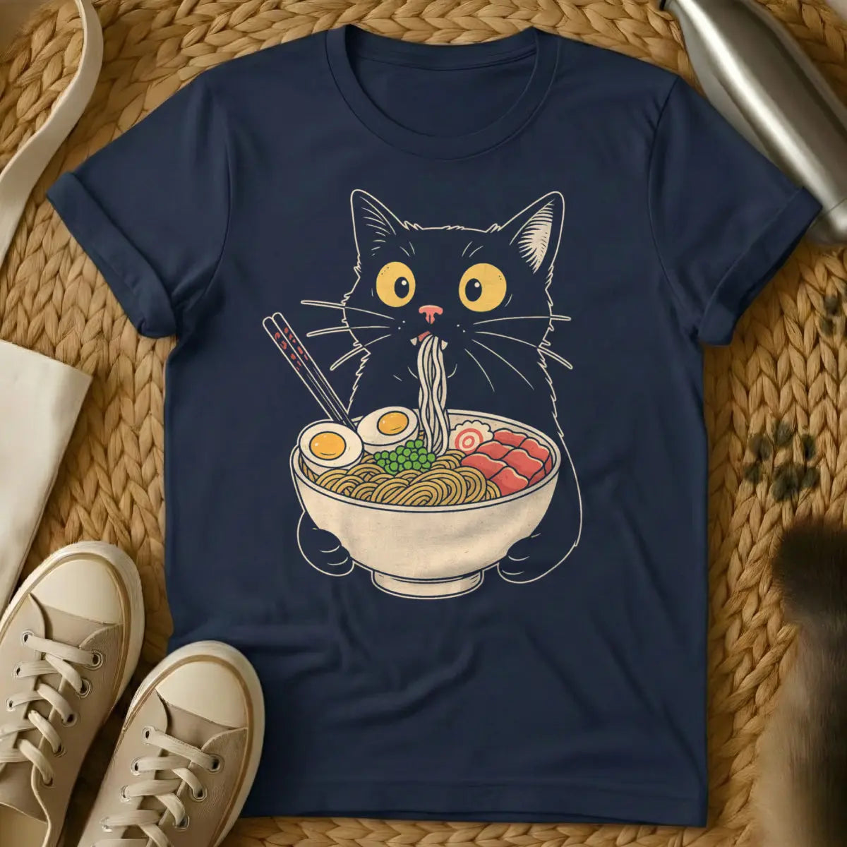Ramen Cat T-Shirt - Navy Cat T-Shirt