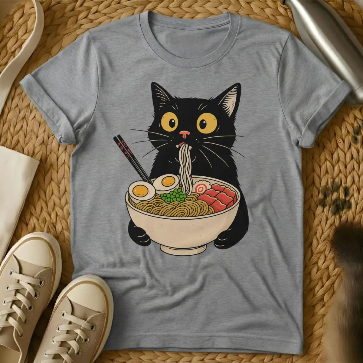 Ramen Cat T-Shirt - Gray Cat T-Shirt