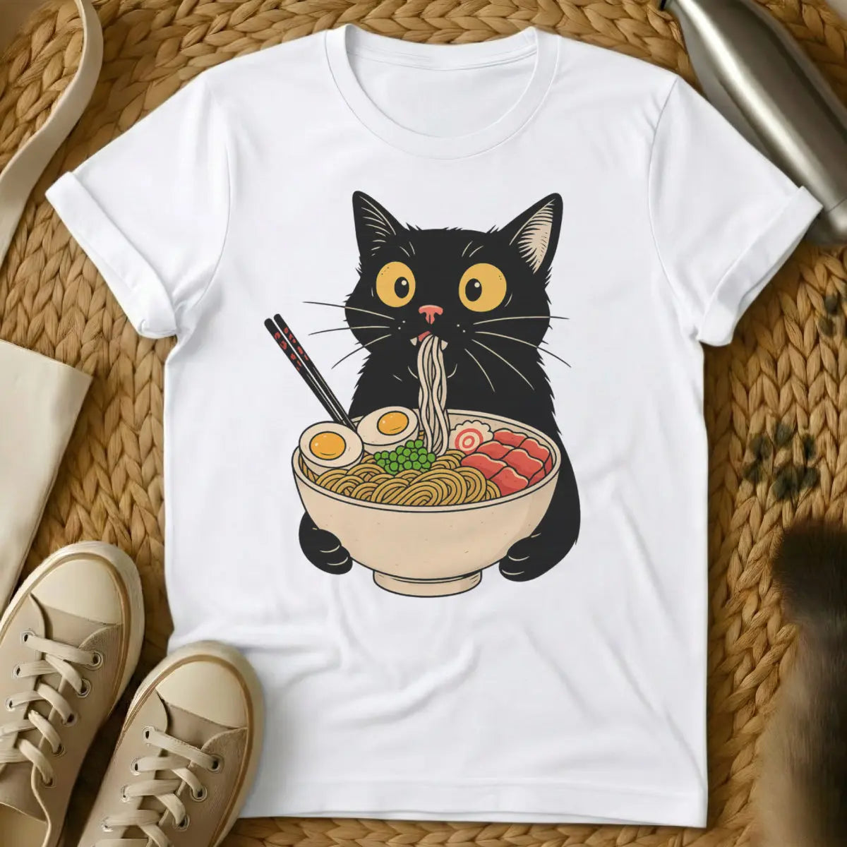 Ramen Cat T-Shirt - White Cat T-Shirt