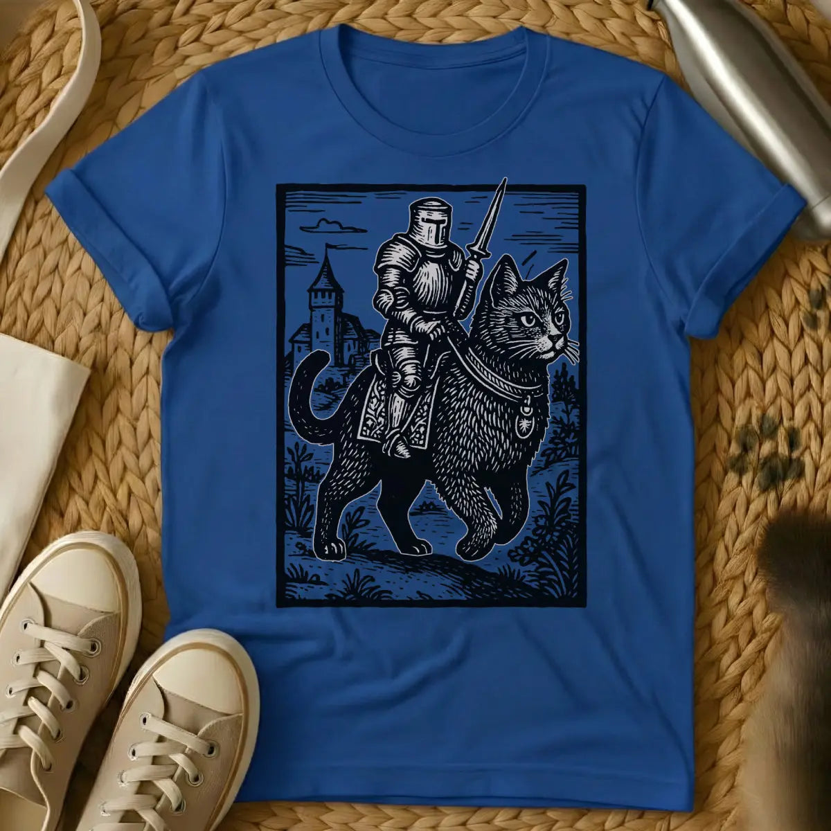 Medieval Cat Tee - Blue Cat T-Shirt