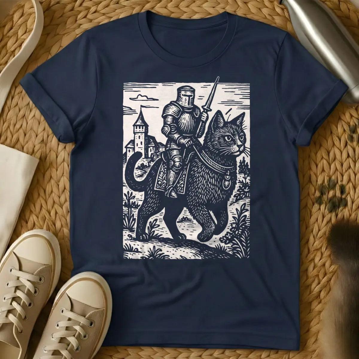 Medieval Cat Tee - Navy Cat T-Shirt