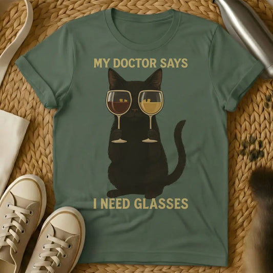 Glasses Cat Shirt - Military Green Cat T-Shirt