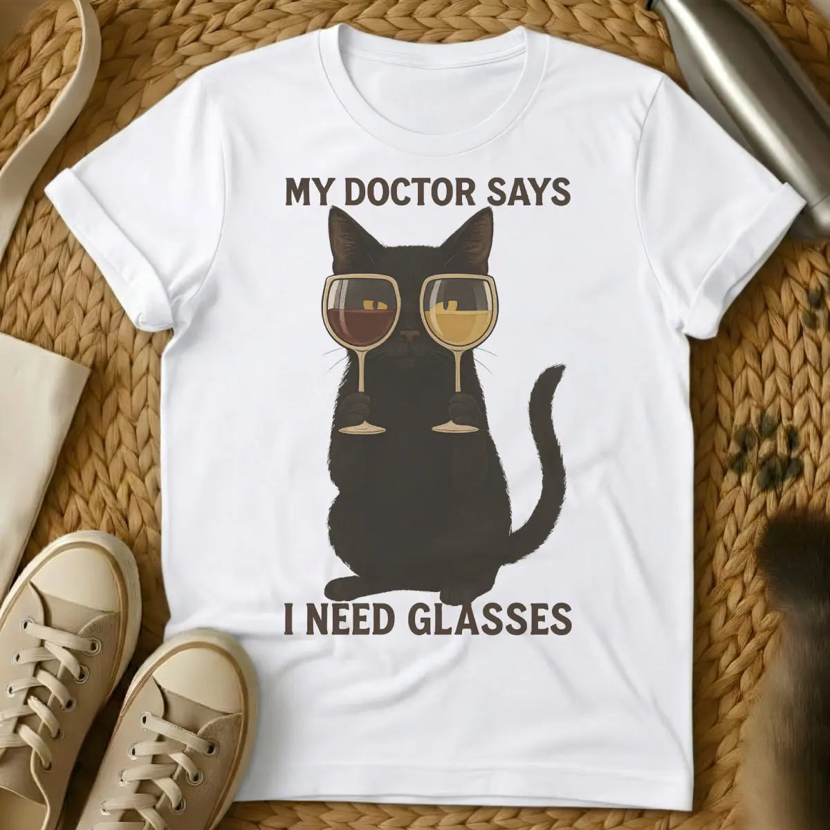 Glasses Cat Shirt - White Cat T-Shirt