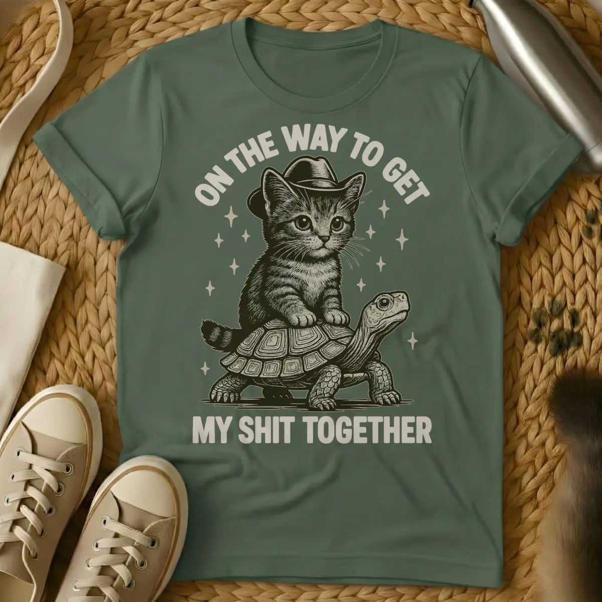 Sh*t Cat Shirt - Military Green Cat T-Shirt