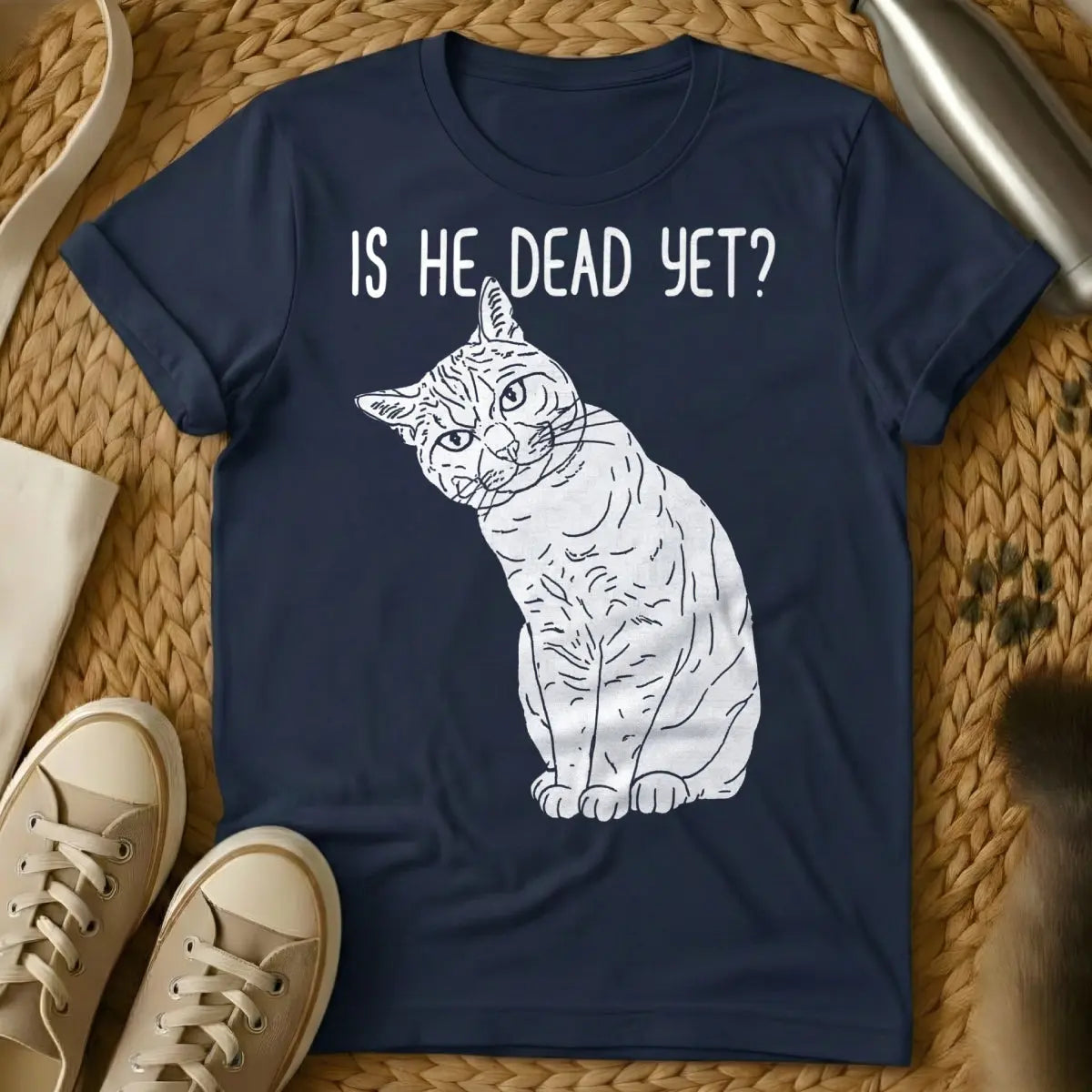 Is He Dead Cat Shirt - Navy Cat T-Shirt