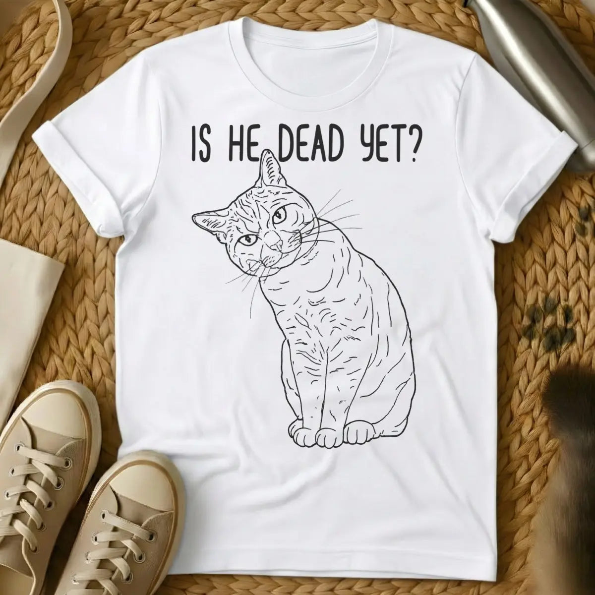 Is He Dead Cat Shirt - White Cat T-Shirt