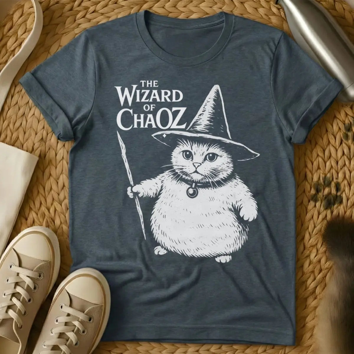 Cat Wizard Shirt - Dark Heather T-Shirt - arcane feline, enchanted cat, magical familiar