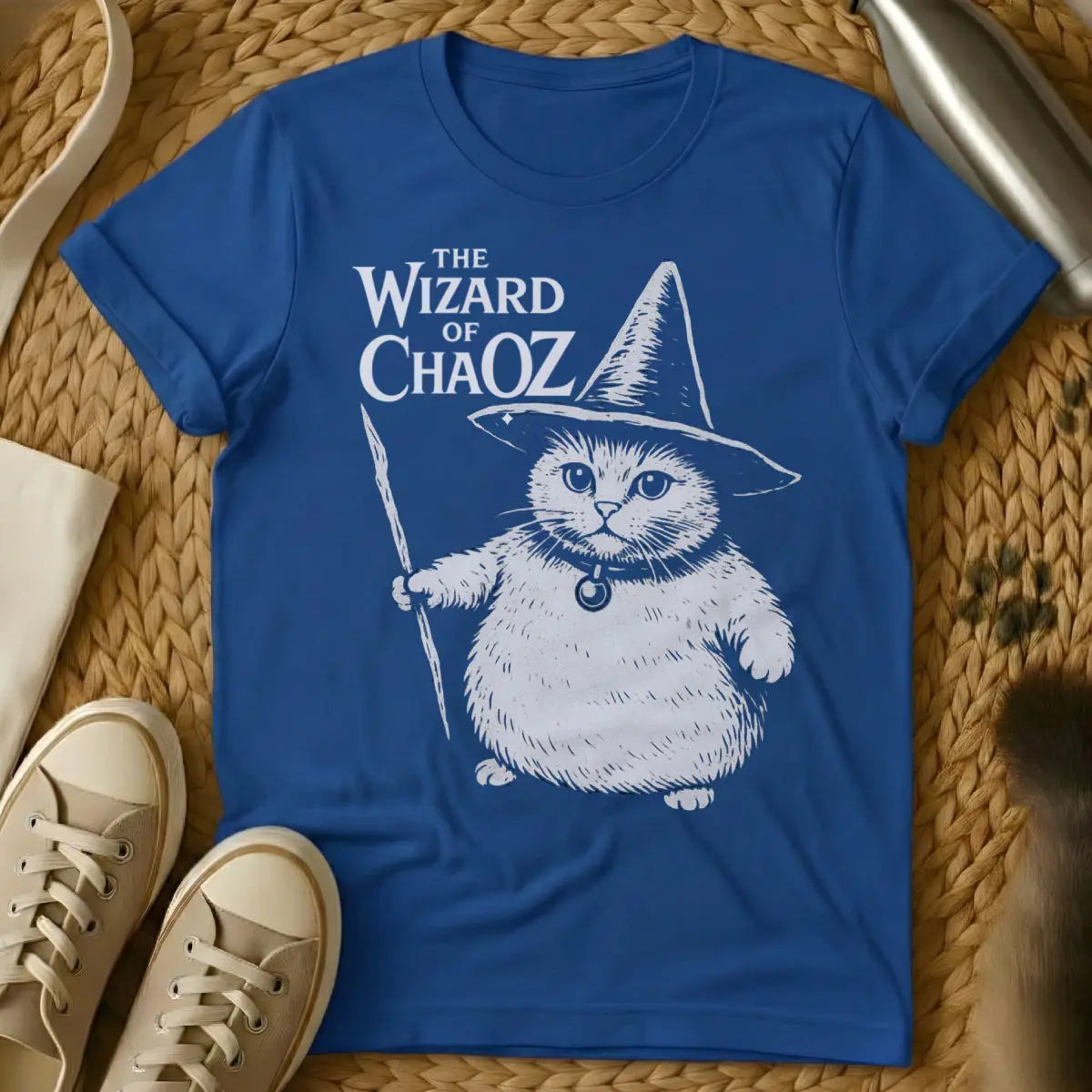 Cat Wizard Shirt - Blue T-Shirt - arcane feline, enchanted cat, magical familiar