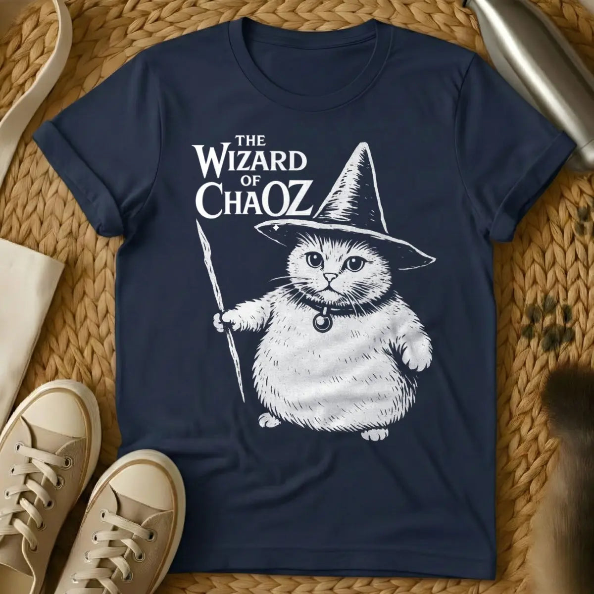 Cat Wizard Shirt - Navy T-Shirt - arcane feline, enchanted cat, magical familiar