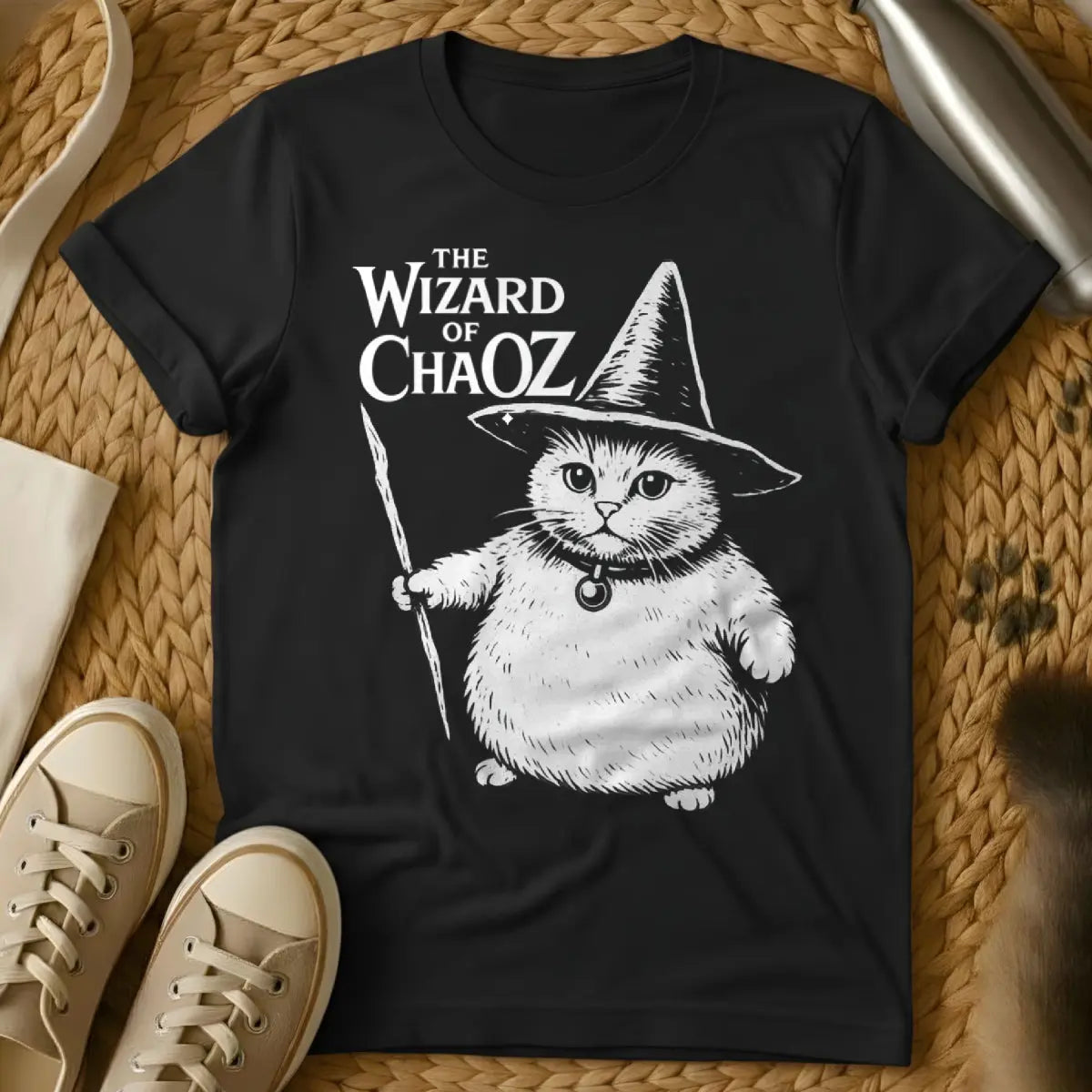 Cat Wizard Shirt - Black T-Shirt - arcane feline, enchanted cat, magical familiar