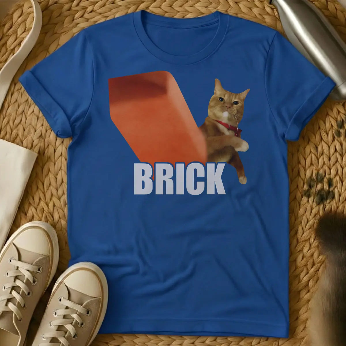 Cat Brick Shirt - Blue T-Shirt - cat owner relatability, feline inertia humor, gravitational cat theory