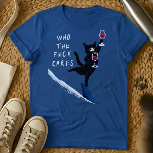Who Cares Cat Shirt - Blue Cat T-Shirt
