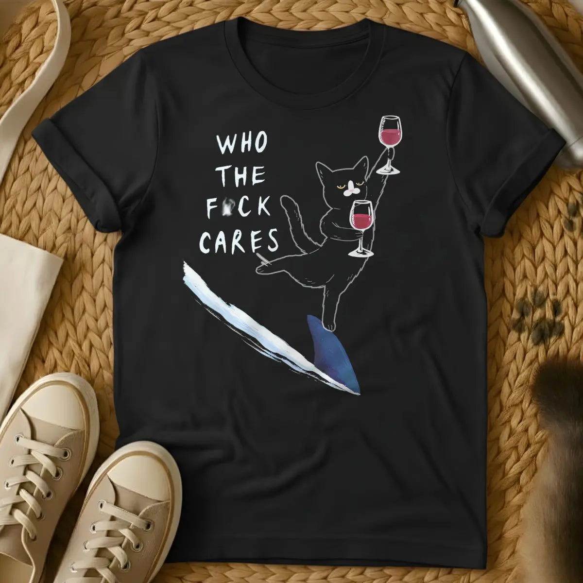 Who Cares Cat Shirt - Black Cat T-Shirt