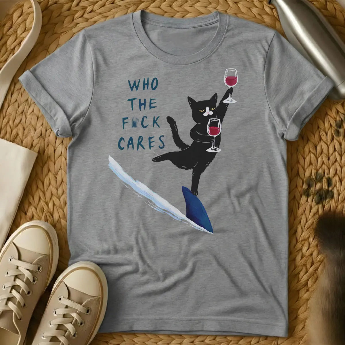 Who Cares Cat Shirt - Gray Cat T-Shirt