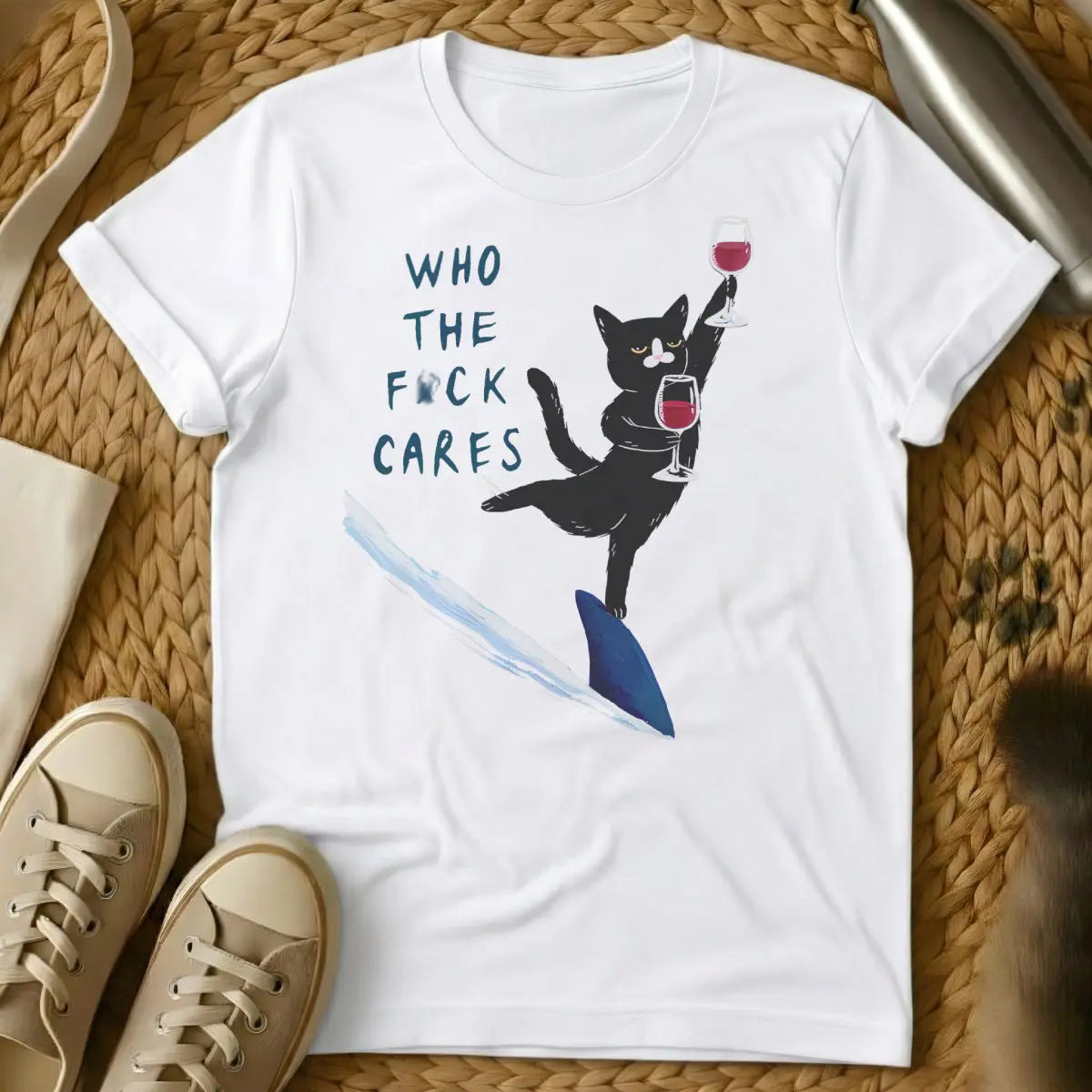 Who Cares Cat Shirt - White Cat T-Shirt