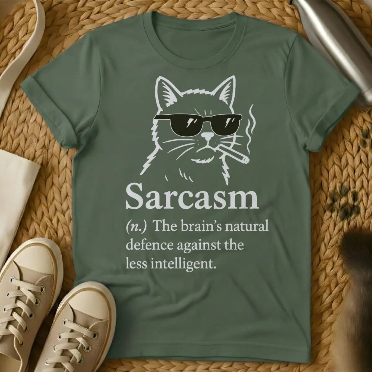 Sarcasm Cat Shirt - Military Green Cat T-Shirt