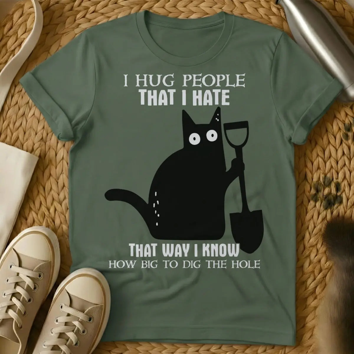 Hate Cat Shirt - Military Green Cat T-Shirt
