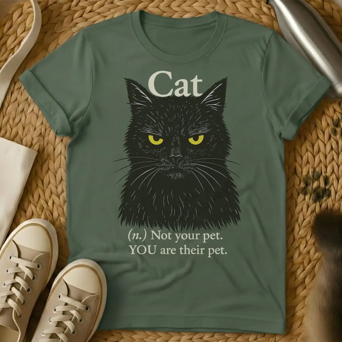 Cat Definition Cat Tee - Military Green T-Shirt - bibliophile cat, lexical entry design, philosophical feline