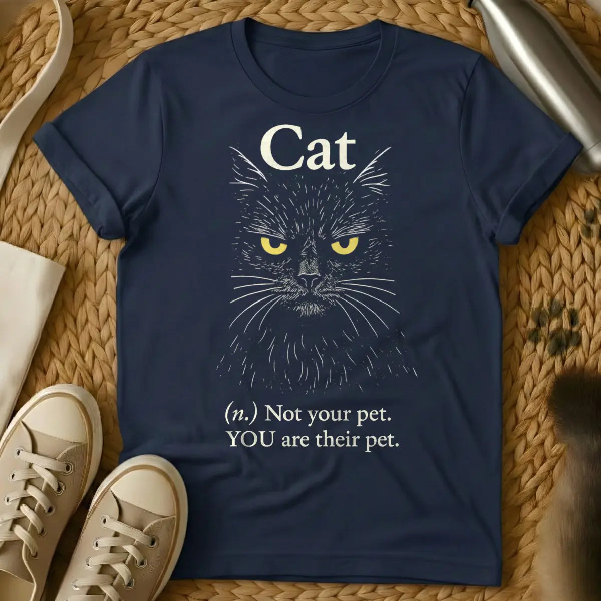 Cat Definition Cat Tee - Navy T-Shirt - bibliophile cat, lexical entry design, philosophical feline