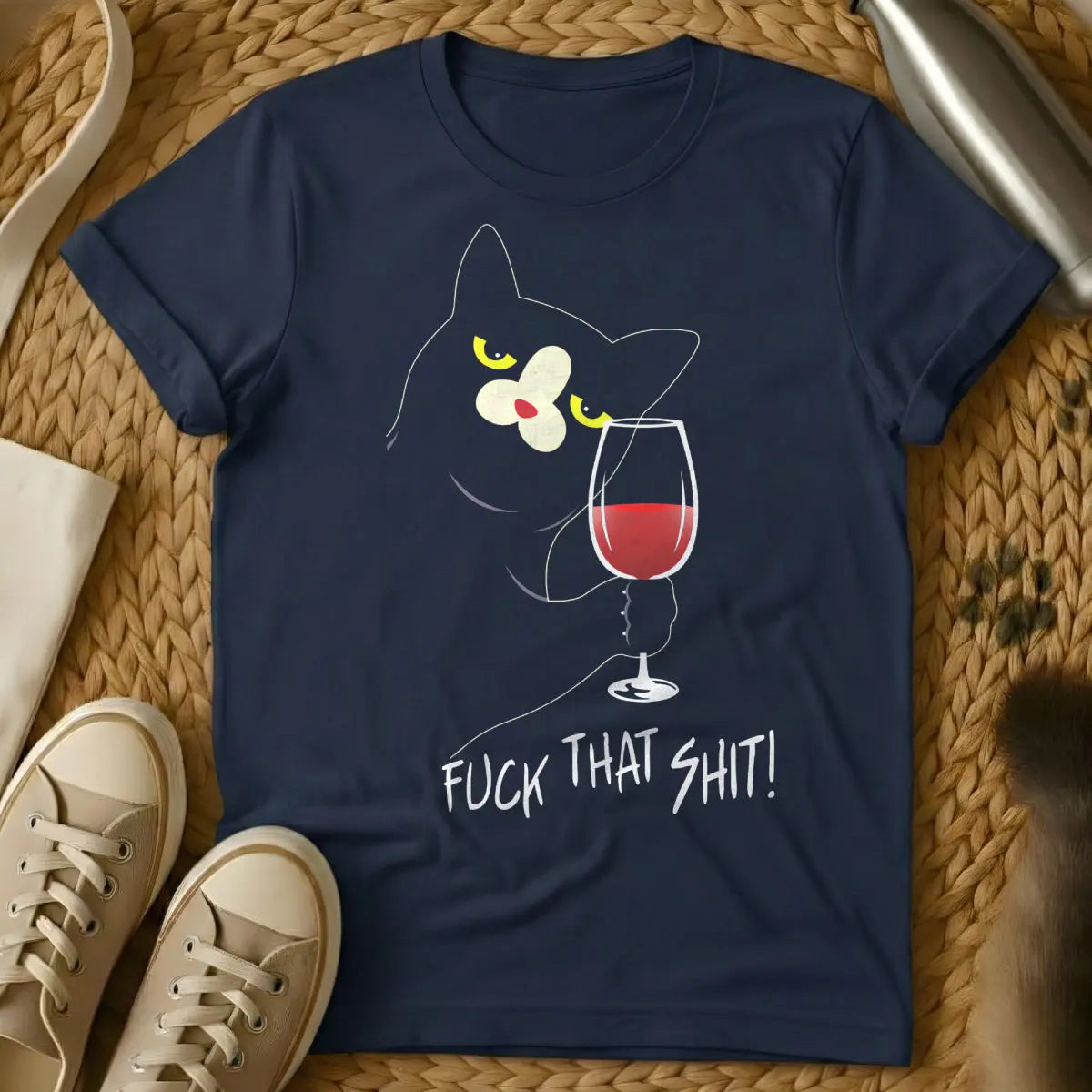 Chill Cat Shirt - Navy T-Shirt - aspirational laziness, cat nap culture, feline zen master