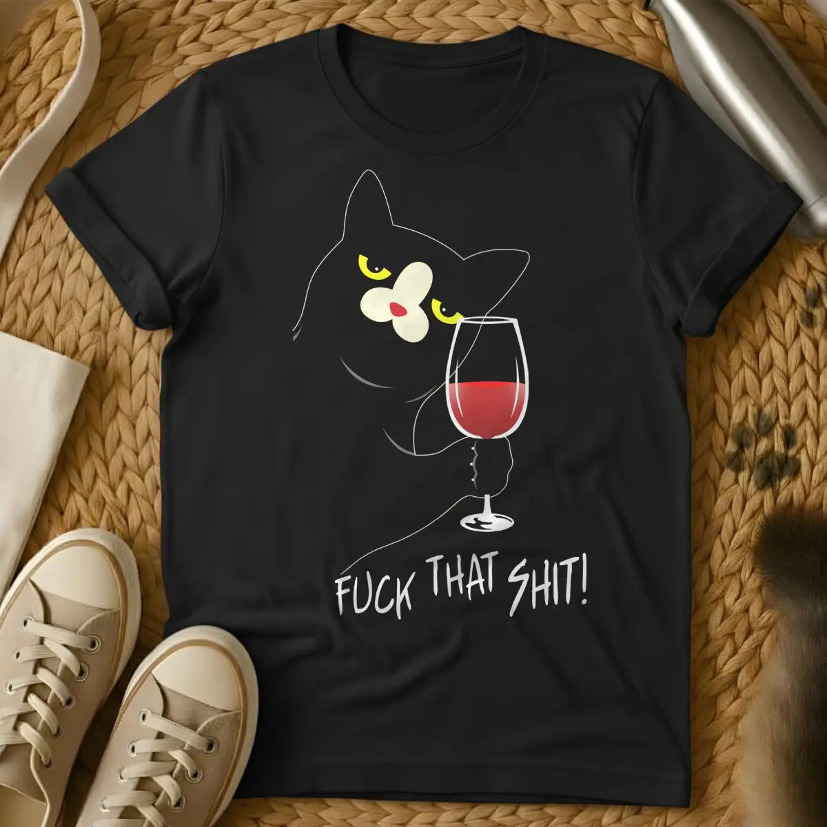 Chill Cat Shirt - Black T-Shirt - aspirational laziness, cat nap culture, feline zen master