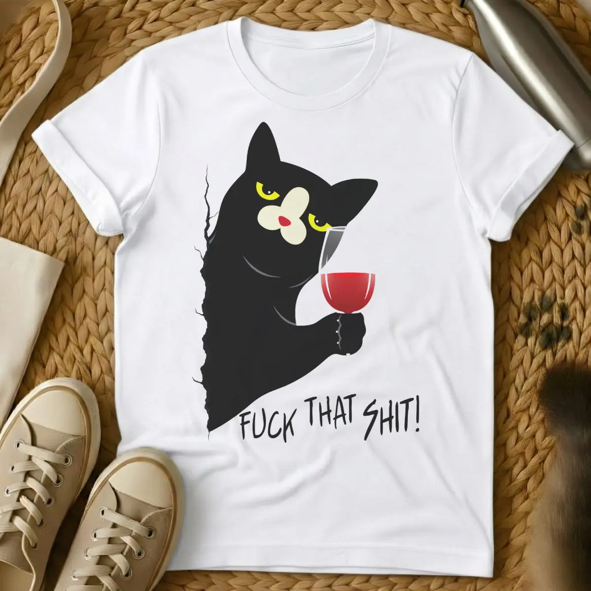 Chill Cat Shirt - White T-Shirt - aspirational laziness, cat nap culture, feline zen master