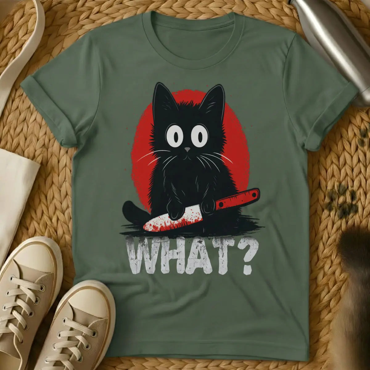 What Cat Shirt - Military Green Cat T-Shirt