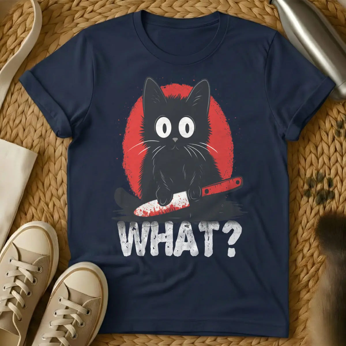 What Cat Shirt - Navy Cat T-Shirt