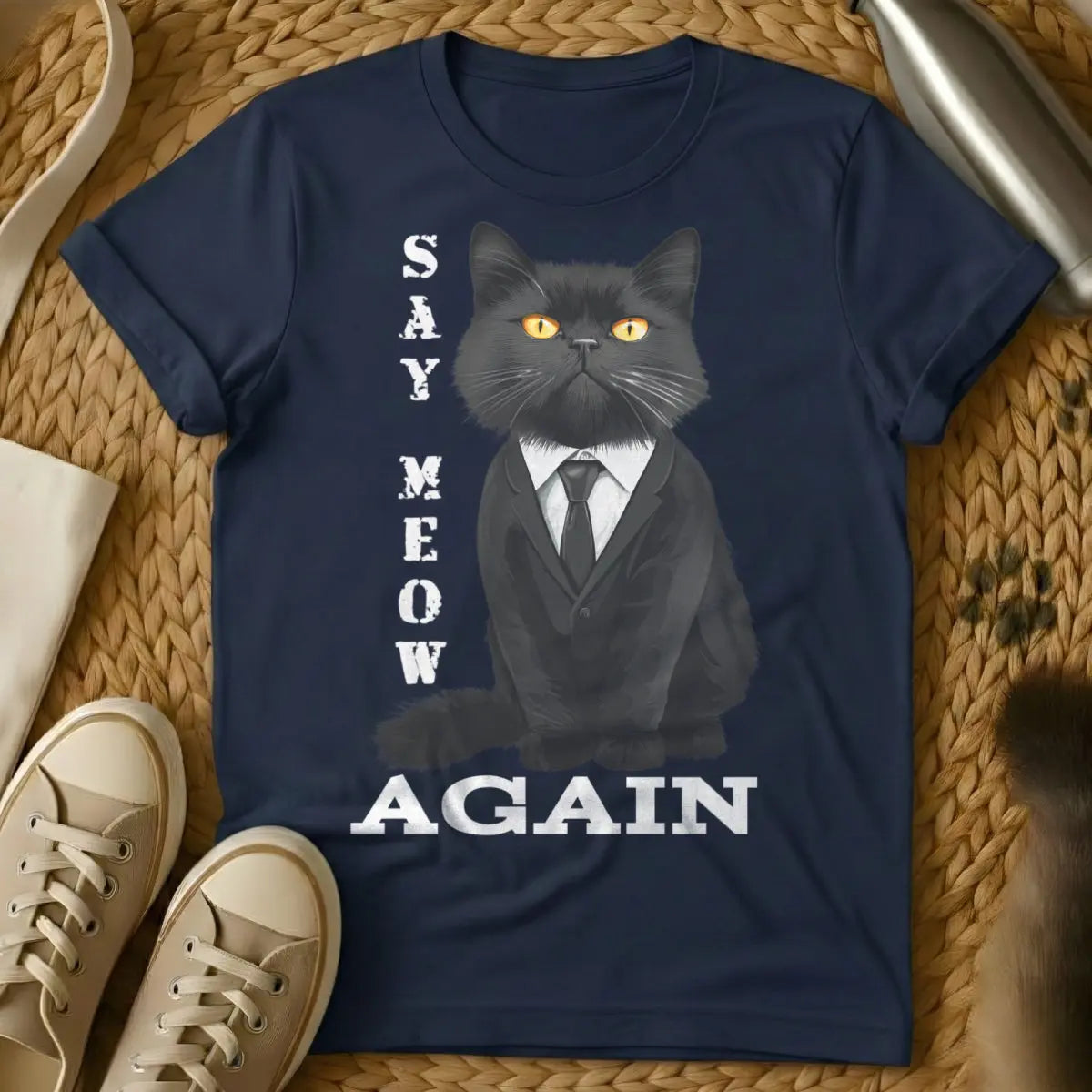 Pulp Fiction Cat Shirt - Navy Cat T-Shirt