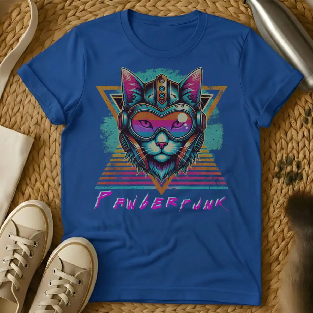Cyberpunk Cat Shirt - Blue T-Shirt - dystopian feline, neon noir, night city cat