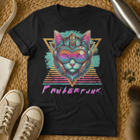 Cyberpunk Cat Shirt - Black T-Shirt - dystopian feline, neon noir, night city cat