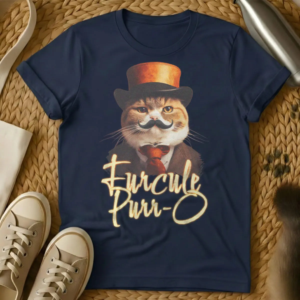 Poirot Cat Shirt - Navy Cat T-Shirt
