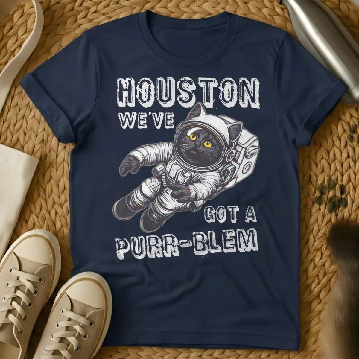 Houston Cat Shirt - Navy Cat T-Shirt