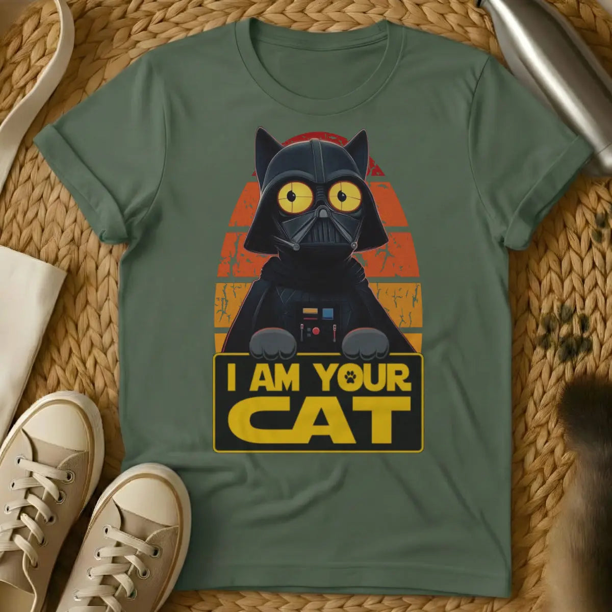 Darth Vader Cat Shirt - Military Green T-Shirt - feline overlord, geek cat, pop culture mashup