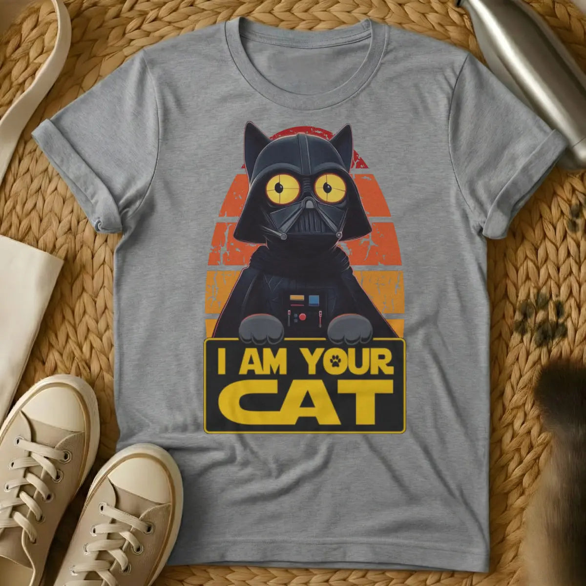 Darth Vader Cat Shirt - Gray T-Shirt - feline overlord, geek cat, pop culture mashup