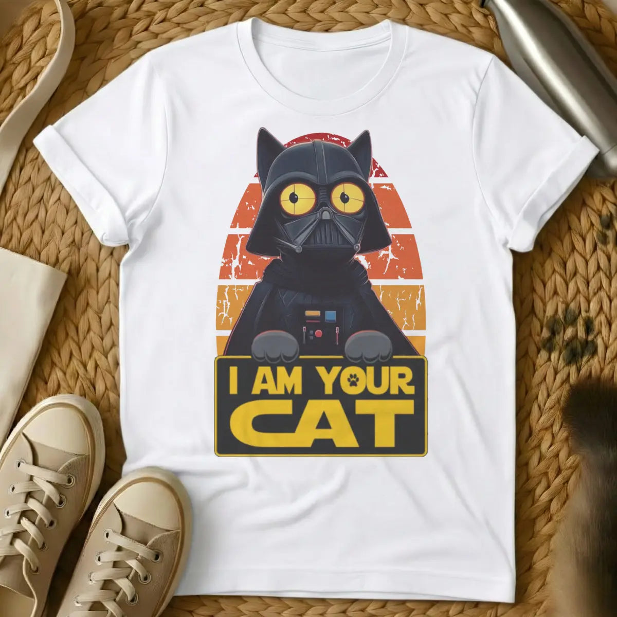 Darth Vader Cat Shirt - White T-Shirt - feline overlord, geek cat, pop culture mashup