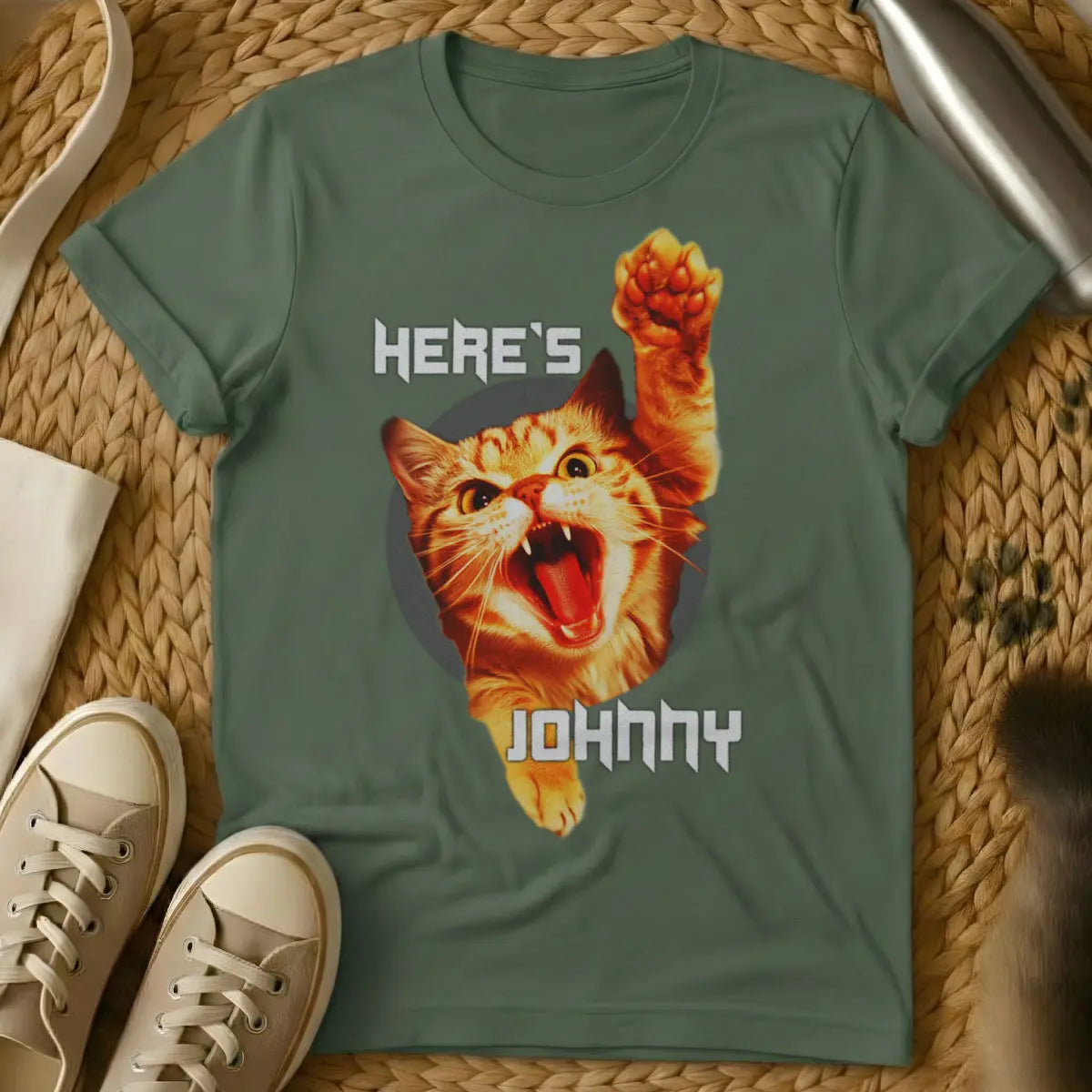 Johnny Cat Shirt - Military Green Cat T-Shirt