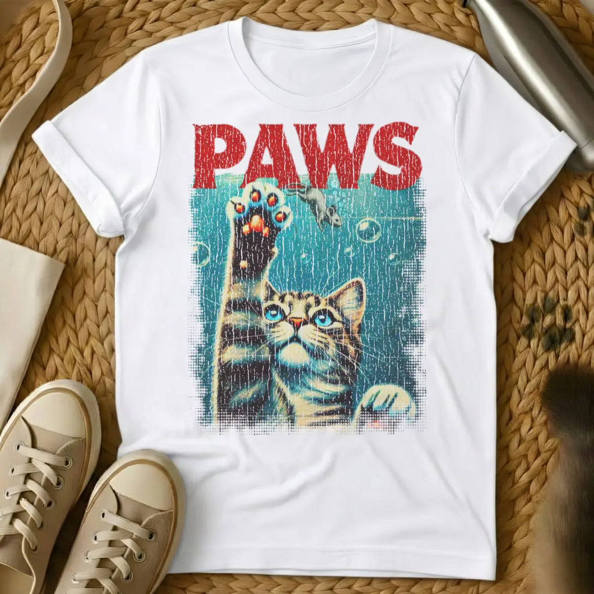 Paws Cat Shirt - White Cat T-Shirt
