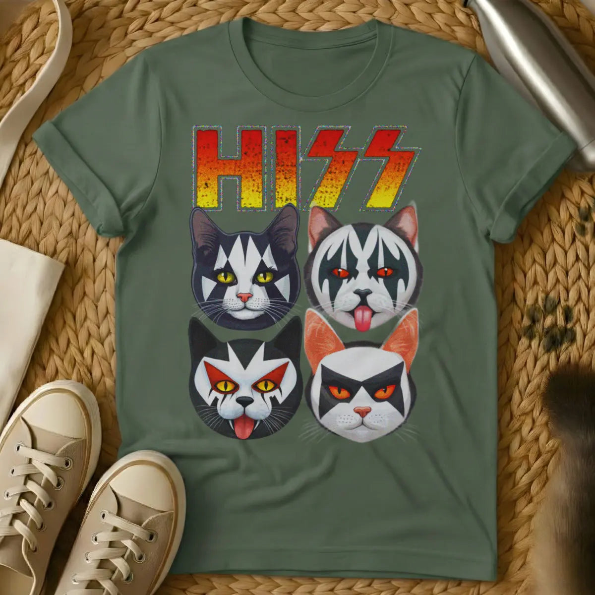 Hiss Cat Shirt - Military Green Cat T-Shirt