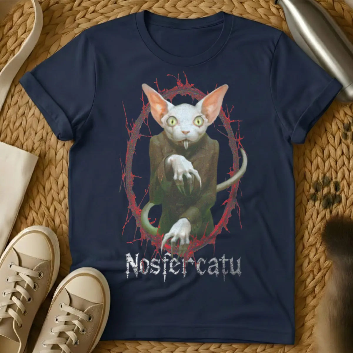 Nosferatu Cat Shirt - Navy Cat T-Shirt