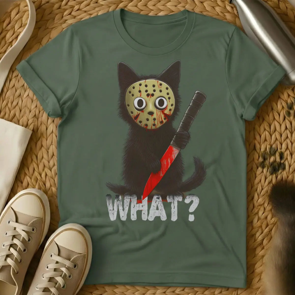 Jason Cat Shirt - Military Green Cat T-Shirt