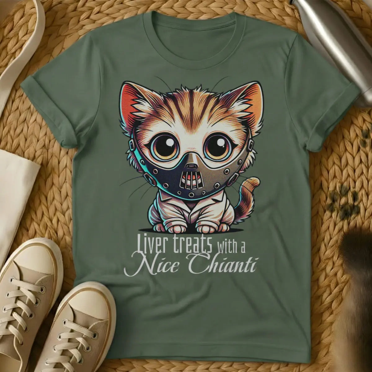 Hannibal Cat Shirt - Military Green Cat T-Shirt