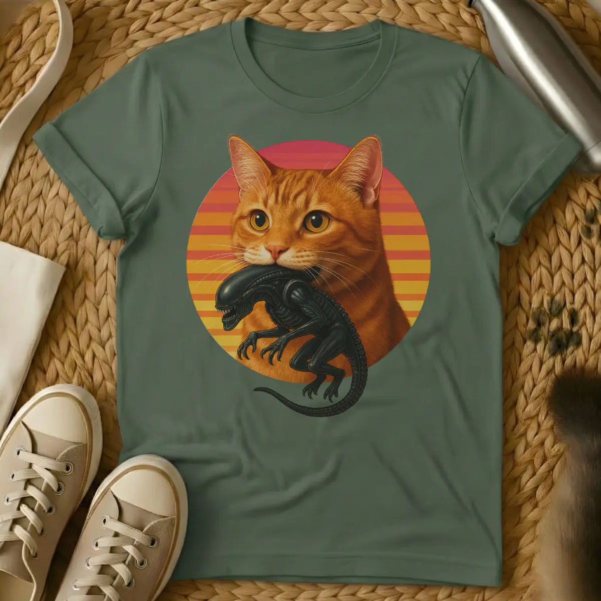 Xenomorph Cat Shirt - Military Green Cat T-Shirt