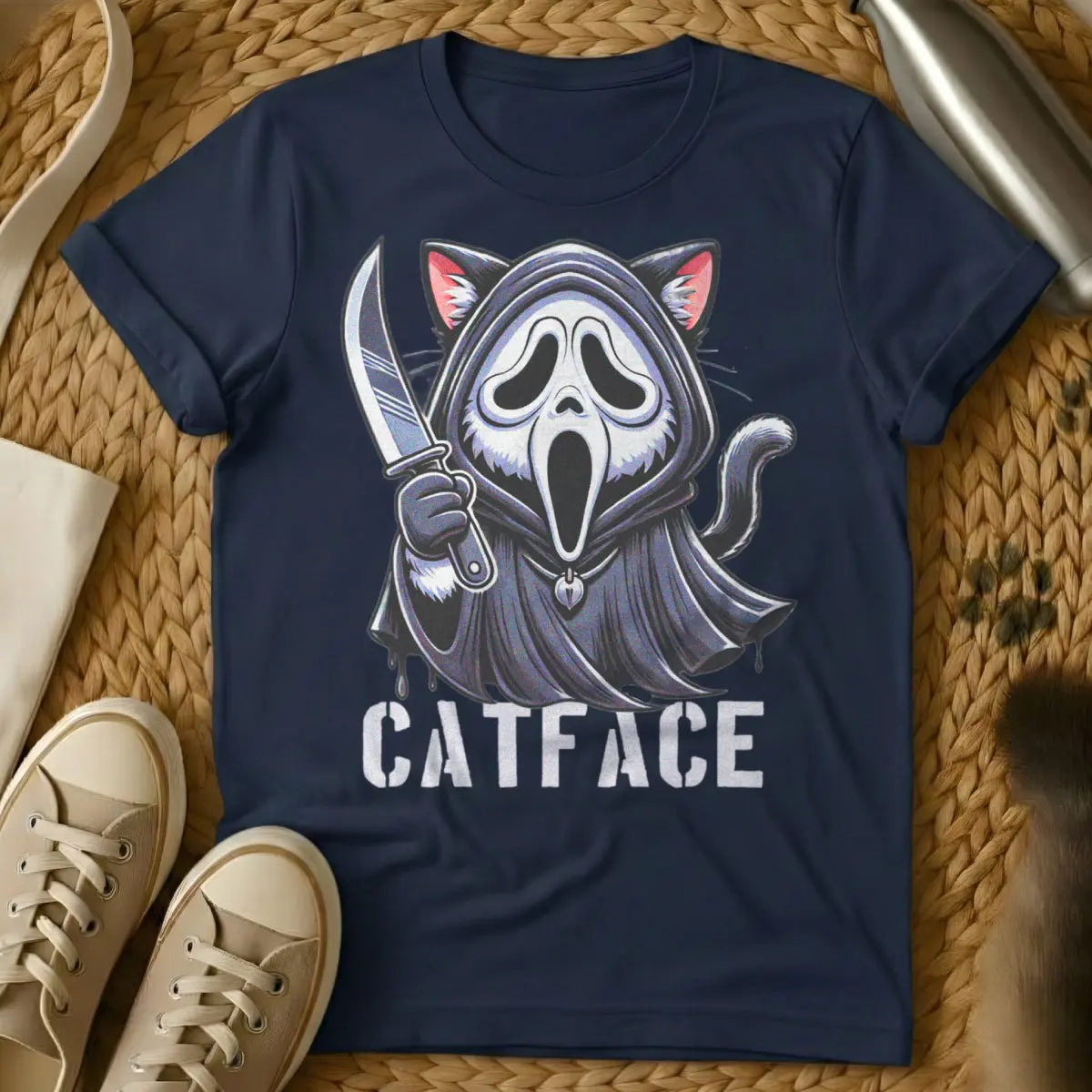 Ghostface Cat Shirt - Navy Cat T-Shirt