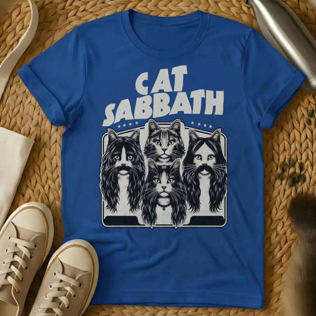 Cat Sabbath Cat Shirt - Blue T-Shirt - band album art parody, black sabbath parody, doom metal cat