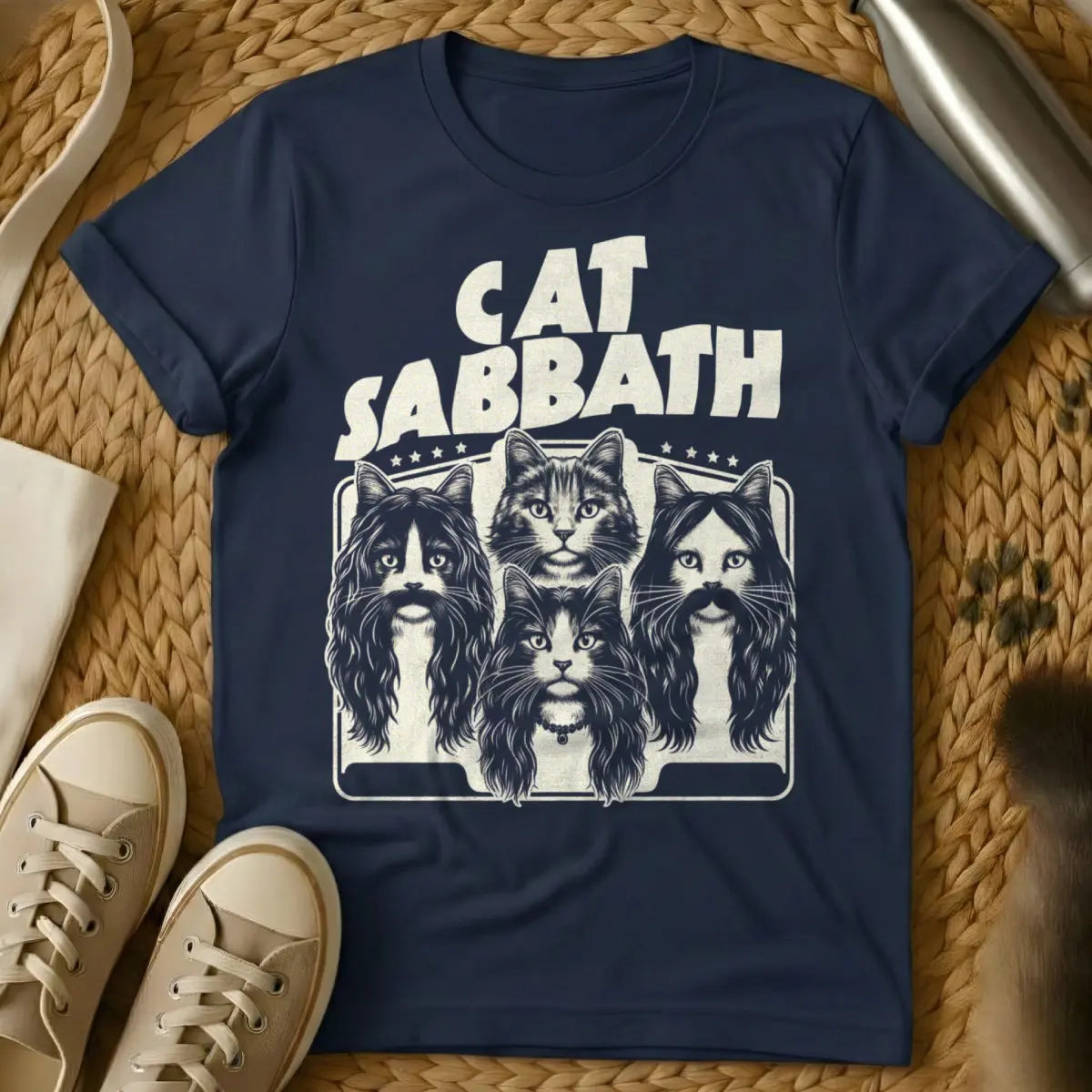 Cat Sabbath Cat Shirt - Navy T-Shirt - band album art parody, black sabbath parody, doom metal cat
