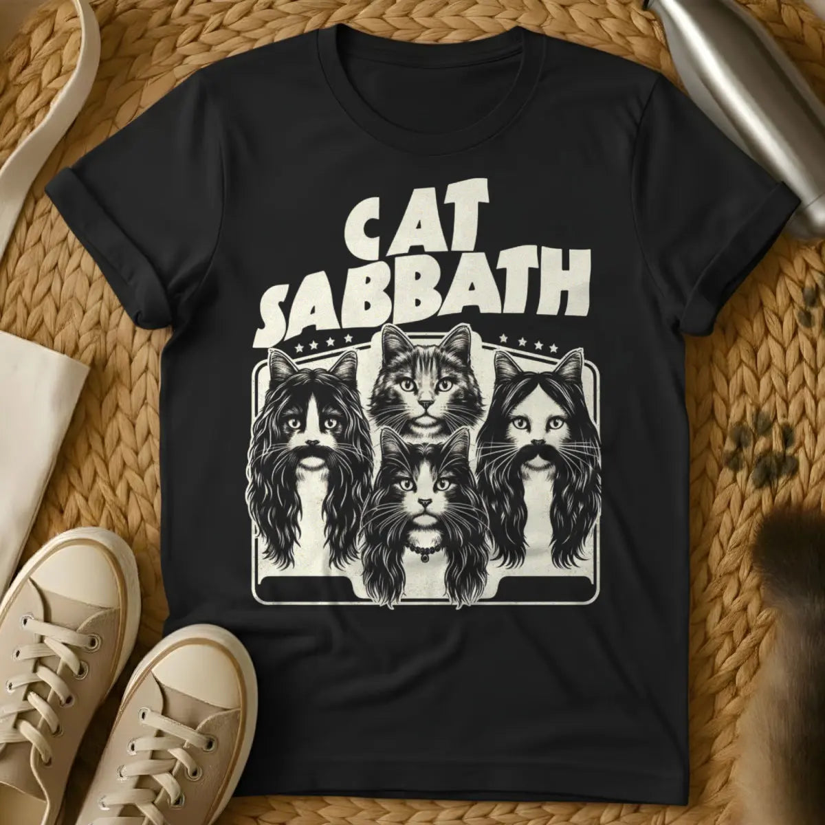 Cat Sabbath Cat Shirt - Black T-Shirt - band album art parody, black sabbath parody, doom metal cat