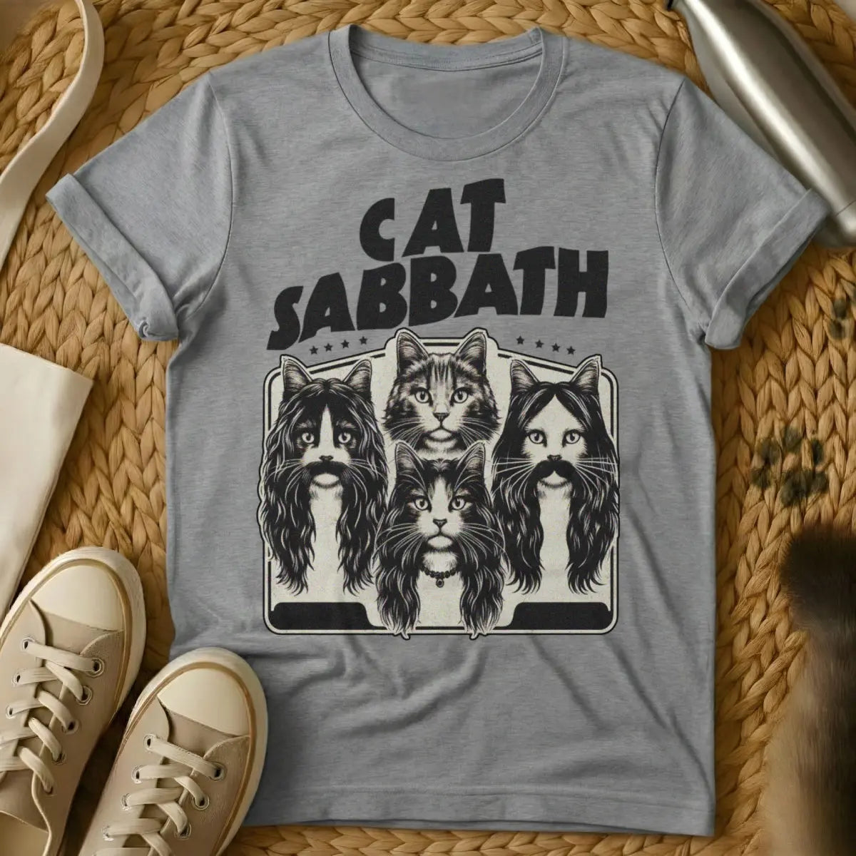 Cat Sabbath Cat Shirt - Gray T-Shirt - band album art parody, black sabbath parody, doom metal cat