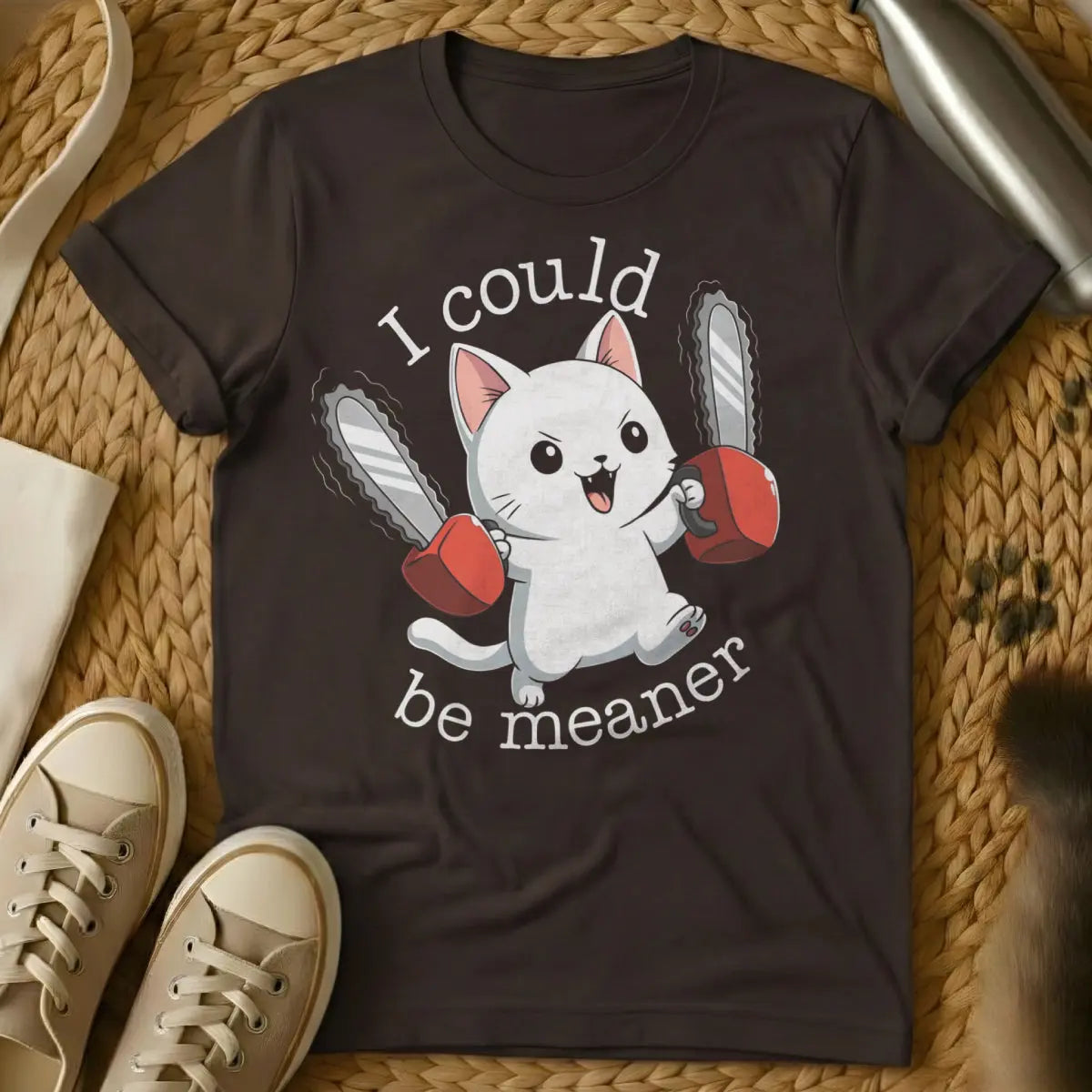 I Could Be Meaner Shirt - Dark Chocolate Cat T-Shirt